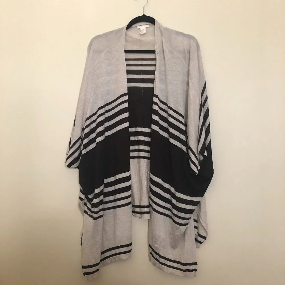 H&M Tan Black Striped Boho Poncho Cardigan | XS-M Fit